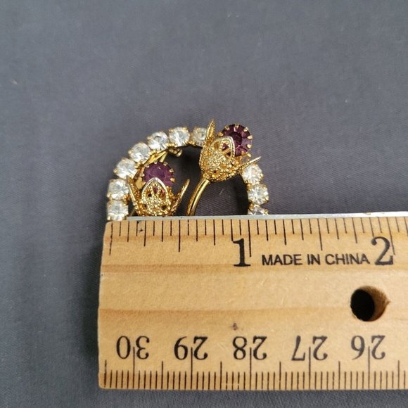 Womens Gold Tone Metal Rhinestone Detailed Flower Brooch & Clip On Earrings Set - Picture 5 of 6